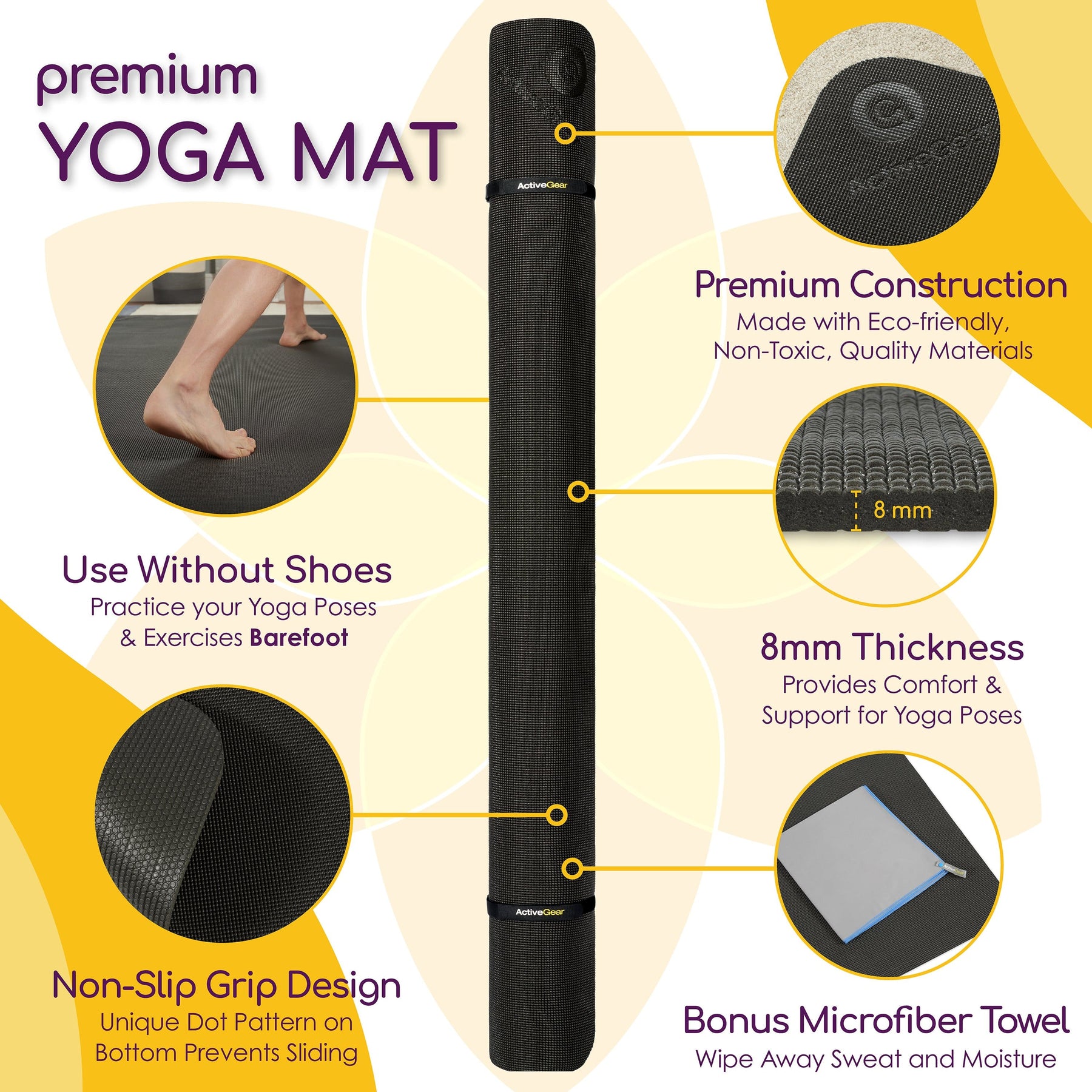 Premium Extra Large Yoga Mat 9' x 6' x 8mm