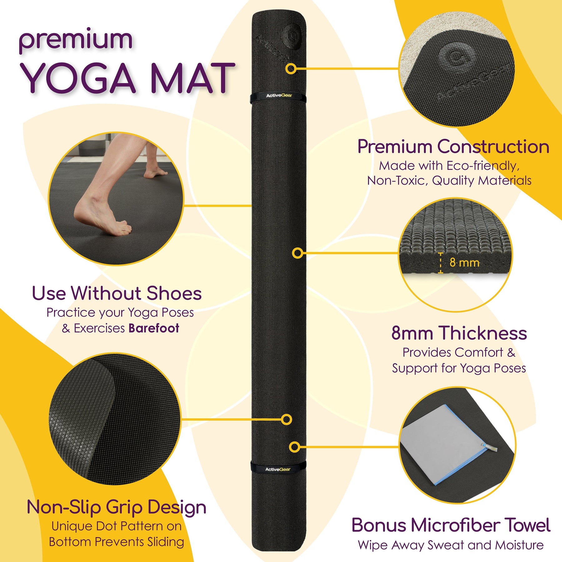 Premium Large Yoga Mat 6' x 4' x 8mm